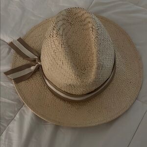 Madewell Tan Straw Hat with Brown Ribbon